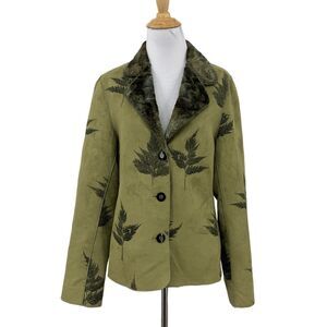 Robert Kitchen Jacket Womens S Small Bonsai Leaf Faux Suede Soft Reversible